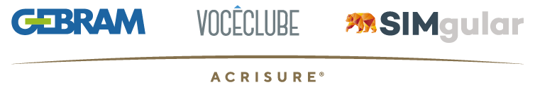 Logotipos das marcas Gebram, Você Clube, Simgular com cobranding Acrisure